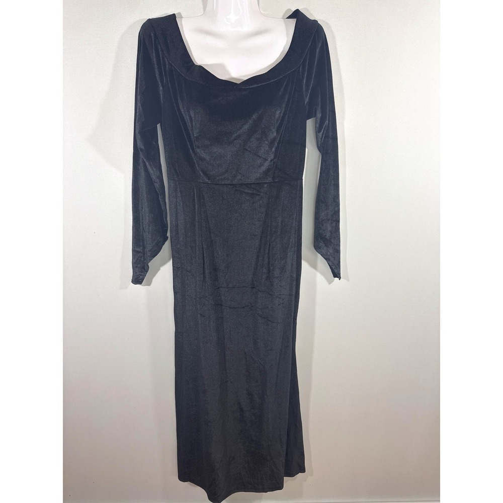 Morticia Black Velvet Off Shoulder Maxi Dress Women M Morticia Costume Goth NWOT - Picture 2 of 8